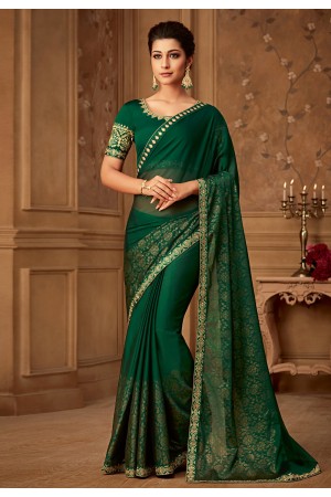 Green silk embroidered festival wear saree  503